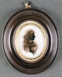 Silhueta de uma senhora, pintada em vidro convexo, pela Sra. Isabella Beetham, final do século XVIII (óleo sobre vidro)